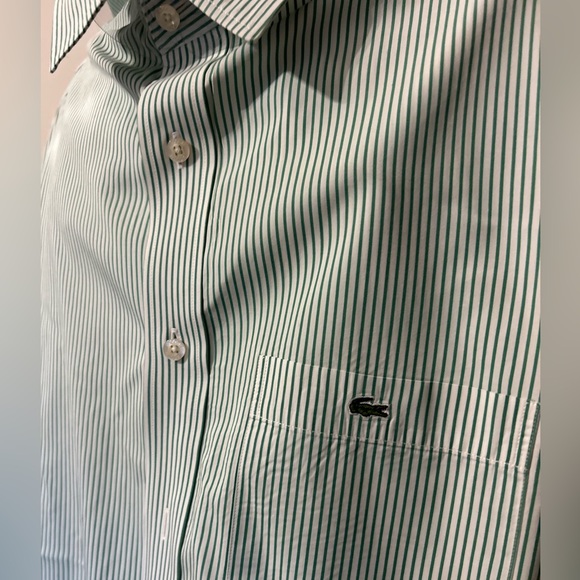 Lacoste pin stripe men’s button down shirt. Green and white size 40 / large med - Picture 4 of 8